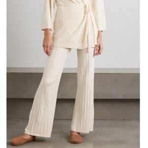Skin Women Kassidy Pant XS Whipped Cream Ribbed‎ Knit Button Hem Coastal Luxe